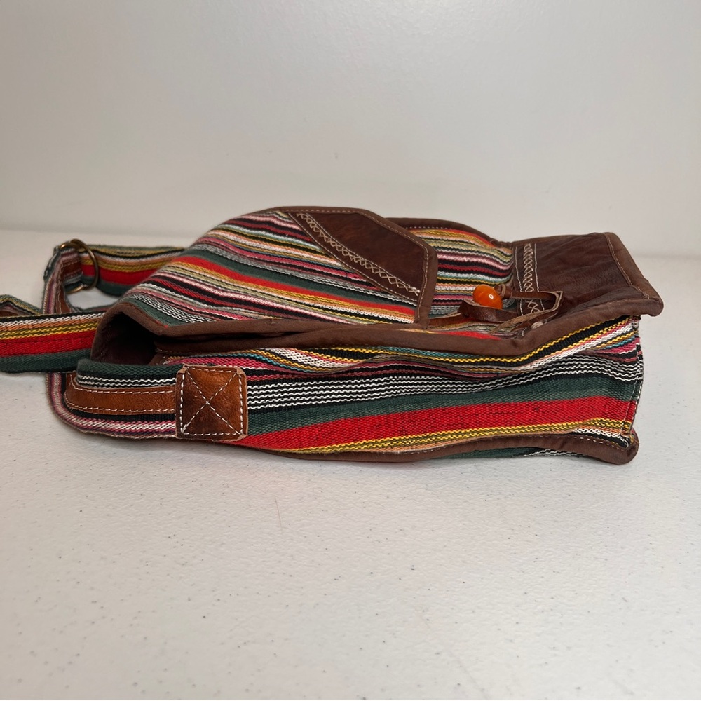 Bohemian Striped Gheri Textile Woven Crossbody Bag Bead Toggle Festival Hippie - Picture 6 of 14